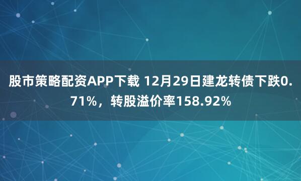 股市策略配资APP下载 12月29日建龙转债下跌0.71%,转股溢价率158.92%